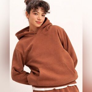 NEW Double Zero Chestnut Brown Essential Hoodie Sweater Cozy Relaxed Size Large